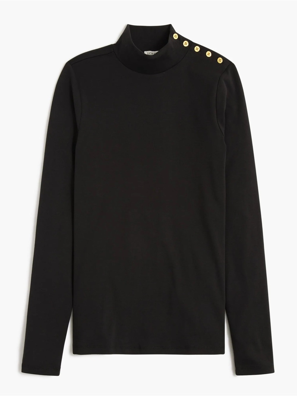 J. Crew Black Long-Sleeve Mock Neck Top with Gold Shoulder Buttons EUC Size S